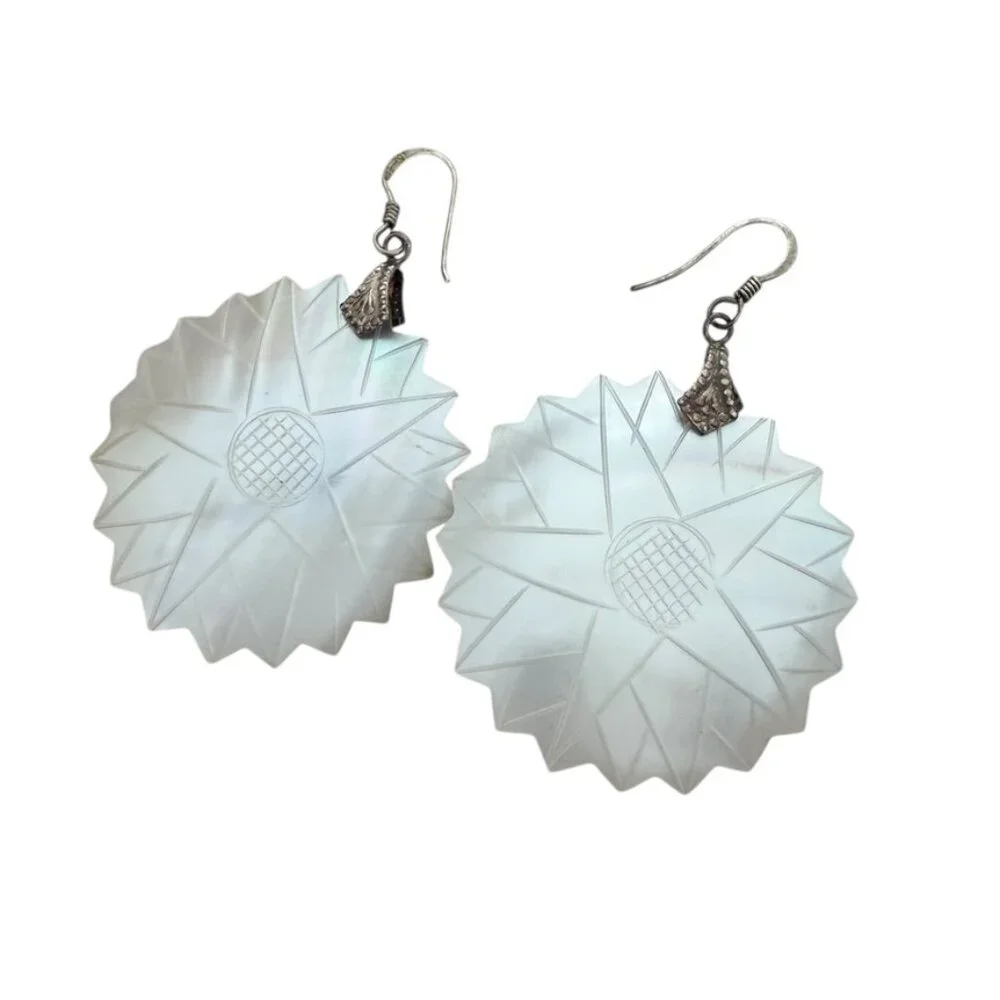 Mother of Pearl Large Dangling earrings 925 sterling 2